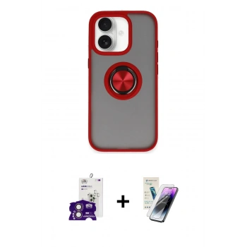 MARSİLYAN™- iPhone 16 Kılıf Yörünge Çizgi - Şeffaf Pasifik Cam Ekran Koruyucu + Bilvis Titan Kamera Lens - PE