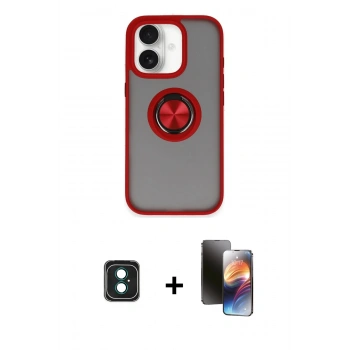MARSİLYAN™- iPhone 16 Kılıf Yörünge Çizgi - Siyah 3D Antistatik Mat Seramik Nano Ekran Koruyucu + PVD Metal Kamera Lens - YL