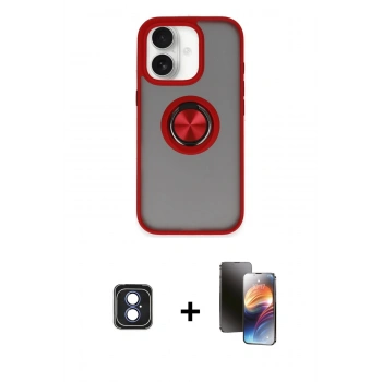 MARSİLYAN™- iPhone 16 Kılıf Yörünge Çizgi - Siyah 3D Antistatik Mat Seramik Nano Ekran Koruyucu + PVD Metal Kamera Lens - MI