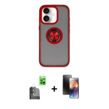 MARSİLYAN™- iPhone 16 Kılıf Yörünge Çizgi - Siyah 3D Antistatik Mat Seramik Nano Ekran Koruyucu + Raze Metal Kamera Lens - SH