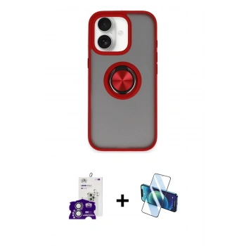 MARSİLYAN™- iPhone 16 Kılıf Yörünge Çizgi - Siyah 3D Antistatik Seramik Nano Ekran Koruyucu + Bilvis Titan Kamera Lens - GS