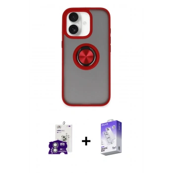 MARSİLYAN™- iPhone 16 Kılıf Yörünge Çizgi - Siyah Bilvis 5in1 3D Magic Cam Ekran Koruyucu + Bilvis Titan Kamera Lens - GS