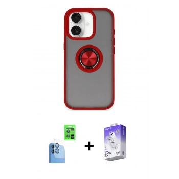 MARSİLYAN™- iPhone 16 Kılıf Yörünge Çizgi - Siyah Bilvis 5in1 3D Magic Cam Ekran Koruyucu + Raze Metal Kamera Lens - LT