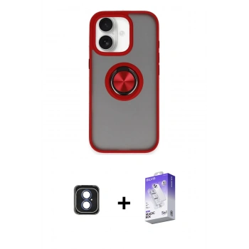 MARSİLYAN™- iPhone 16 Kılıf Yörünge Çizgi - Siyah Bilvis 5in1 3D Magic Cam Ekran Koruyucu + PVD Metal Kamera Lens - MI