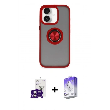MARSİLYAN™- iPhone 16 Kılıf Yörünge Çizgi - Siyah Bilvis 5in1 3D Magic Cam Ekran Koruyucu + Bilvis Titan Kamera Lens - PE