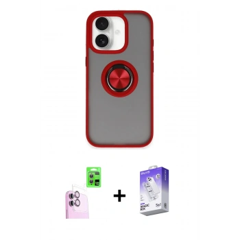 MARSİLYAN™- iPhone 16 Kılıf Yörünge Çizgi - Siyah Bilvis 5in1 3D Magic Cam Ekran Koruyucu + Raze Metal Kamera Lens - PE