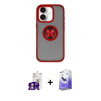 MARSİLYAN™- iPhone 16 Kılıf Yörünge Çizgi - Siyah Bilvis 5in1 5D Magic Hayalet Cam Ekran Koruyucu + Bilvis Titan Kamera Lens - GS