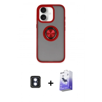 MARSİLYAN™- iPhone 16 Kılıf Yörünge Çizgi - Siyah Bilvis 5in1 5D Magic Hayalet Cam Ekran Koruyucu + PVD Metal Kamera Lens - MI