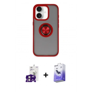MARSİLYAN™- iPhone 16 Kılıf Yörünge Çizgi - Siyah Bilvis 5in1 5D Magic Hayalet Cam Ekran Koruyucu + Bilvis Titan Kamera Lens - PE