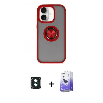 MARSİLYAN™- iPhone 16 Kılıf Yörünge Çizgi - Siyah Bilvis 5in1 5D Magic Hayalet Cam Ekran Koruyucu + PVD Metal Kamera Lens - YL