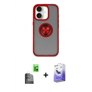 MARSİLYAN™- iPhone 16 Kılıf Yörünge Çizgi - Siyah Bilvis 5in1 5D Magic Hayalet Cam Ekran Koruyucu + Raze Metal Kamera Lens - SH