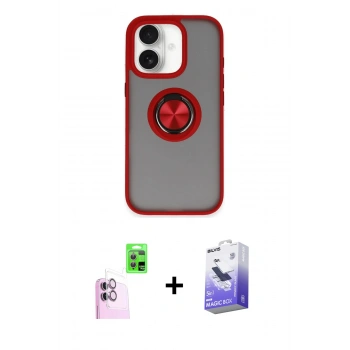 MARSİLYAN™- iPhone 16 Kılıf Yörünge Çizgi - Siyah Bilvis 5in1 5D Magic Hayalet Cam Ekran Koruyucu + Raze Metal Kamera Lens - PE
