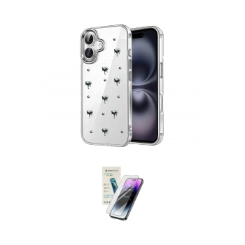 MARSİLYAN™- iPhone 16 Kılıf Yörünge Form - Şeffaf Pasifik Cam Ekran Koruyucu
