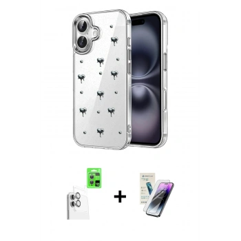 MARSİLYAN™- iPhone 16 Kılıf Yörünge Form - Şeffaf Pasifik Cam Ekran Koruyucu + Raze Metal Kamera Lens - BZ
