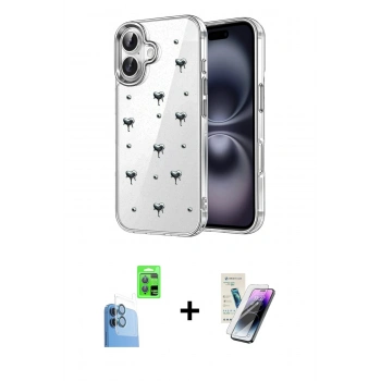 MARSİLYAN™- iPhone 16 Kılıf Yörünge Form - Şeffaf Pasifik Cam Ekran Koruyucu + Raze Metal Kamera Lens - LT