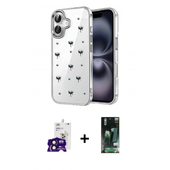 MARSİLYAN™- iPhone 16 Kılıf Yörünge Form - Siyah 360 Mat Full Body Arka Koruyucu + Bilvis Titan Kamera Lens - SH