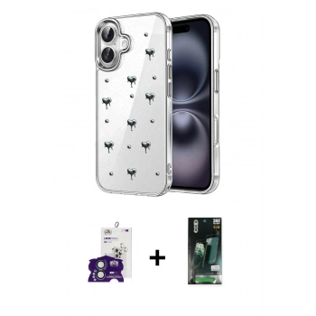 MARSİLYAN™- iPhone 16 Kılıf Yörünge Form - Siyah 360 Mat Full Body Arka Koruyucu + Bilvis Titan Kamera Lens - YL