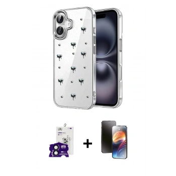MARSİLYAN™- iPhone 16 Kılıf Yörünge Form - Siyah 3D Antistatik Mat Seramik Nano Ekran Koruyucu + Bilvis Titan Kamera Lens - SH