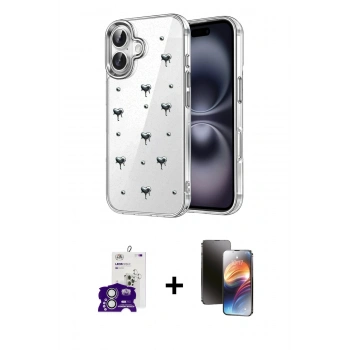 MARSİLYAN™- iPhone 16 Kılıf Yörünge Form - Siyah 3D Antistatik Mat Seramik Nano Ekran Koruyucu + Bilvis Titan Kamera Lens - GS