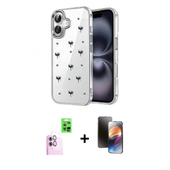 MARSİLYAN™- iPhone 16 Kılıf Yörünge Form - Siyah 3D Antistatik Mat Seramik Nano Ekran Koruyucu + Raze Metal Kamera Lens - PE