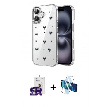 MARSİLYAN™- iPhone 16 Kılıf Yörünge Form - Siyah 3D Antistatik Seramik Nano Ekran Koruyucu + Bilvis Titan Kamera Lens - YL
