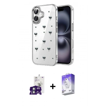 MARSİLYAN™- iPhone 16 Kılıf Yörünge Form - Siyah Bilvis 5in1 3D Magic Cam Ekran Koruyucu + Bilvis Titan Kamera Lens - YL