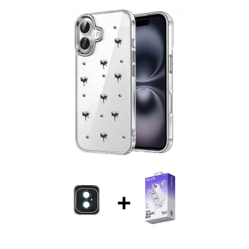 MARSİLYAN™- iPhone 16 Kılıf Yörünge Form - Siyah Bilvis 5in1 3D Magic Cam Ekran Koruyucu + PVD Metal Kamera Lens - YL