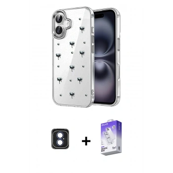 MARSİLYAN™- iPhone 16 Kılıf Yörünge Form - Siyah Bilvis 5in1 3D Magic Cam Ekran Koruyucu + PVD Metal Kamera Lens - MI
