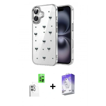 MARSİLYAN™- iPhone 16 Kılıf Yörünge Form - Siyah Bilvis 5in1 3D Magic Cam Ekran Koruyucu + Raze Metal Kamera Lens - BZ