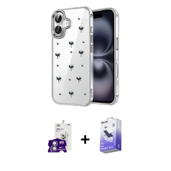 MARSİLYAN™- iPhone 16 Kılıf Yörünge Form - Siyah Bilvis 5in1 5D Magic Hayalet Cam Ekran Koruyucu + Bilvis Titan Kamera Lens - GS