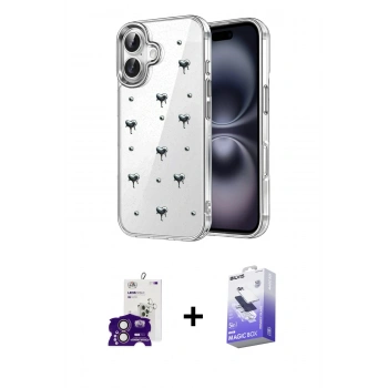 MARSİLYAN™- iPhone 16 Kılıf Yörünge Form - Siyah Bilvis 5in1 5D Magic Hayalet Cam Ekran Koruyucu + Bilvis Titan Kamera Lens - PE