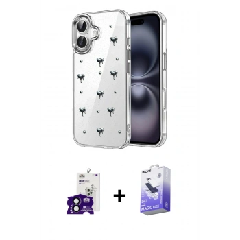 MARSİLYAN™- iPhone 16 Kılıf Yörünge Form - Siyah Bilvis 5in1 5D Magic Hayalet Cam Ekran Koruyucu + Bilvis Titan Kamera Lens - SH