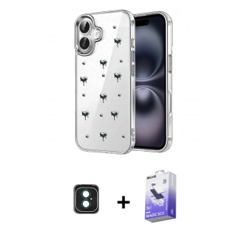 MARSİLYAN™- iPhone 16 Kılıf Yörünge Form - Siyah Bilvis 5in1 5D Magic Hayalet Cam Ekran Koruyucu + PVD Metal Kamera Lens - YL