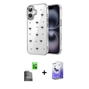 MARSİLYAN™- iPhone 16 Kılıf Yörünge Form - Siyah Bilvis 5in1 5D Magic Hayalet Cam Ekran Koruyucu + Raze Metal Kamera Lens - SH