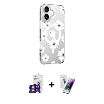 MARSİLYAN™- iPhone 16 Kılıf Yörünge Işık Prime - Şeffaf Pasifik Cam Ekran Koruyucu + Bilvis Titan Kamera Lens - PE