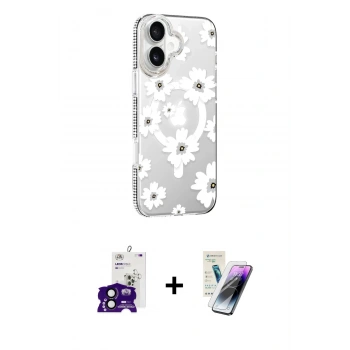 MARSİLYAN™- iPhone 16 Kılıf Yörünge Işık Prime - Şeffaf Pasifik Cam Ekran Koruyucu + Bilvis Titan Kamera Lens - SH