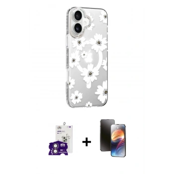 MARSİLYAN™- iPhone 16 Kılıf Yörünge Işık Prime - Siyah 3D Antistatik Mat Seramik Nano Ekran Koruyucu + Bilvis Titan Kamera Lens - PE