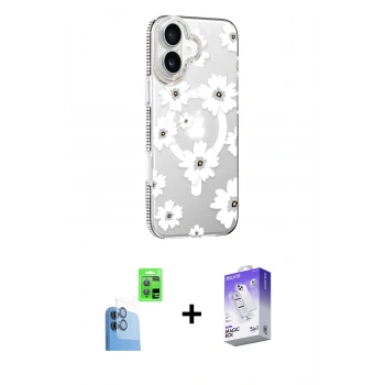 MARSİLYAN™- iPhone 16 Kılıf Yörünge Işık Prime - Siyah Bilvis 5in1 3D Magic Cam Ekran Koruyucu + Raze Metal Kamera Lens - LT