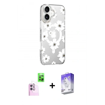 MARSİLYAN™- iPhone 16 Kılıf Yörünge Işık Prime - Siyah Bilvis 5in1 3D Magic Cam Ekran Koruyucu + Raze Metal Kamera Lens - PE