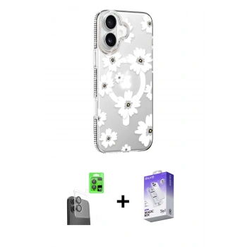 MARSİLYAN™- iPhone 16 Kılıf Yörünge Işık Prime - Siyah Bilvis 5in1 3D Magic Cam Ekran Koruyucu + Raze Metal Kamera Lens - SH