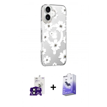 MARSİLYAN™- iPhone 16 Kılıf Yörünge Işık Prime - Siyah Bilvis 5in1 5D Magic Hayalet Cam Ekran Koruyucu + Bilvis Titan Kamera Lens - SH