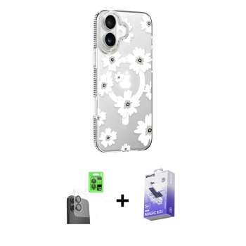 MARSİLYAN™- iPhone 16 Kılıf Yörünge Işık Prime - Siyah Bilvis 5in1 5D Magic Hayalet Cam Ekran Koruyucu + Raze Metal Kamera Lens - SH