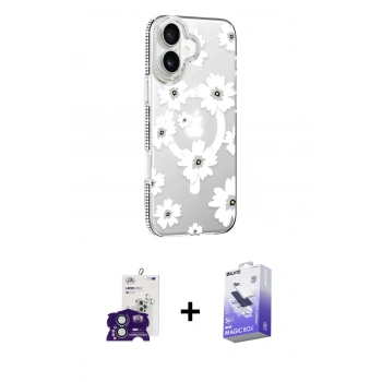 MARSİLYAN™- iPhone 16 Kılıf Yörünge Işık Prime - Siyah Bilvis 5in1 5D Magic Hayalet Cam Ekran Koruyucu + Bilvis Titan Kamera Lens - YL