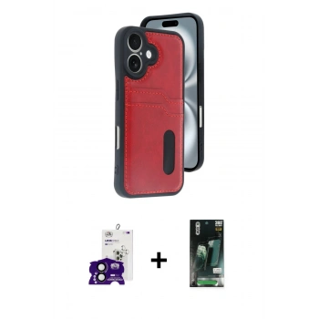MARSİLYAN™- iPhone 16 Kılıf Yörünge Işık Serisi - Siyah 360 Mat Full Body Arka Koruyucu + Bilvis Titan Kamera Lens - SH