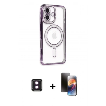 MARSİLYAN™- iPhone 16 Kılıf Zirve Doku Prime - Siyah 3D Antistatik Mat Seramik Nano Ekran Koruyucu + PVD Metal Kamera Lens - PE