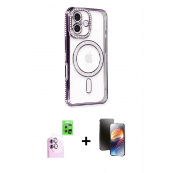 MARSİLYAN™- iPhone 16 Kılıf Zirve Doku Prime - Siyah 3D Antistatik Mat Seramik Nano Ekran Koruyucu + Raze Metal Kamera Lens - PE