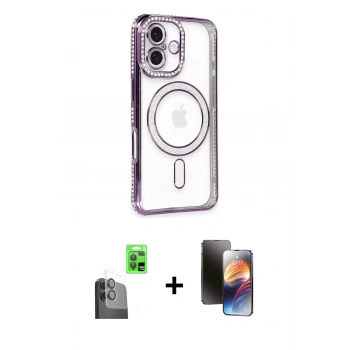 MARSİLYAN™- iPhone 16 Kılıf Zirve Doku Prime - Siyah 3D Antistatik Mat Seramik Nano Ekran Koruyucu + Raze Metal Kamera Lens - SH