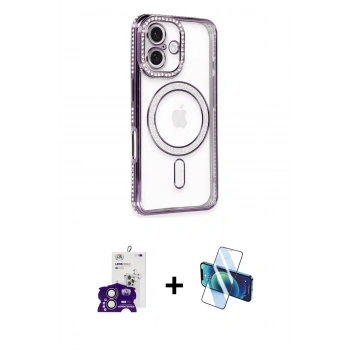 MARSİLYAN™- iPhone 16 Kılıf Zirve Doku Prime - Siyah 3D Antistatik Seramik Nano Ekran Koruyucu + Bilvis Titan Kamera Lens - PE
