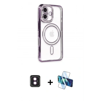 MARSİLYAN™- iPhone 16 Kılıf Zirve Doku Prime - Siyah 3D Antistatik Seramik Nano Ekran Koruyucu + PVD Metal Kamera Lens - PE