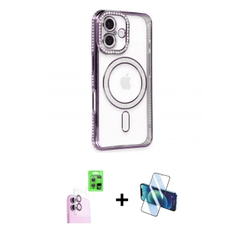 MARSİLYAN™- iPhone 16 Kılıf Zirve Doku Prime - Siyah 3D Antistatik Seramik Nano Ekran Koruyucu + Raze Metal Kamera Lens - PE